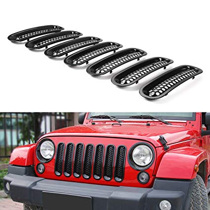 RT-TCZ Upgrade Version Clip-on Grille Front Mesh Grille Inserts For Jeep Wrangler 2007-2015 (Black)