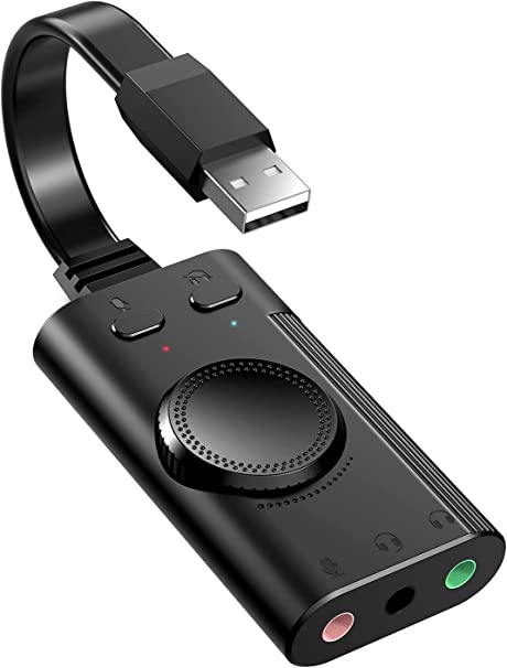 TECKNET Mini USB Sound Card, Virtual Surround Sound, External USB Stereo Soundcard With Volume Control for PC, Laptop, Tablets, Windows, Mac, Plug & Play