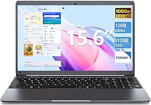 SGIN 15.6" FHD 1920X1080 Screen Laptop, High Performance Quad-Core Celeron N5095 Processors, 12GB DDR4 512GB SSD Computers Laptop, 2.4G/5G WiFi, Bluetooth 4.2, Webcam(Gray)