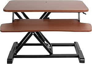 VIVO 66cm Desk Converter, K Series, Height Adjustable Sit to Stand Riser, Dual Monitor and Laptop Workstation with Keyboard Tray, Dark Walnut Top, Black Frame, DESK-V026KA