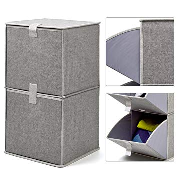 EZOWare 2-Tier Storage Organizer, Collapsible Cube Basket Bins Boxes with Pull Down Opening for Home, Nursery Home, and Office - Gray