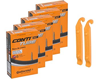 Continental Bicycle Tubes Race 28 700x20-25 S42 Presta Valve 42mm Bike Tube Super Value Bundle (Pack of 5 Conti tubes & 2 Conti tire lever)