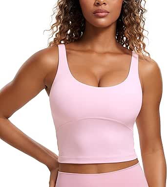 CRZ YOGA Womens Butterluxe U Back Longline Sports Bra - Padded Yoga Bra Cami Crop Top Workout Tank Top with Built in Bra