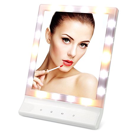 LED Makeup Mirror - Table Top Vanity Illuminated Cosmetic Mirror with 18 Light Bulbs，4 x Batteries - Lighted Make Up Mirror Beauty Mirror for Tabletop, Travel, Shaving, Dressing