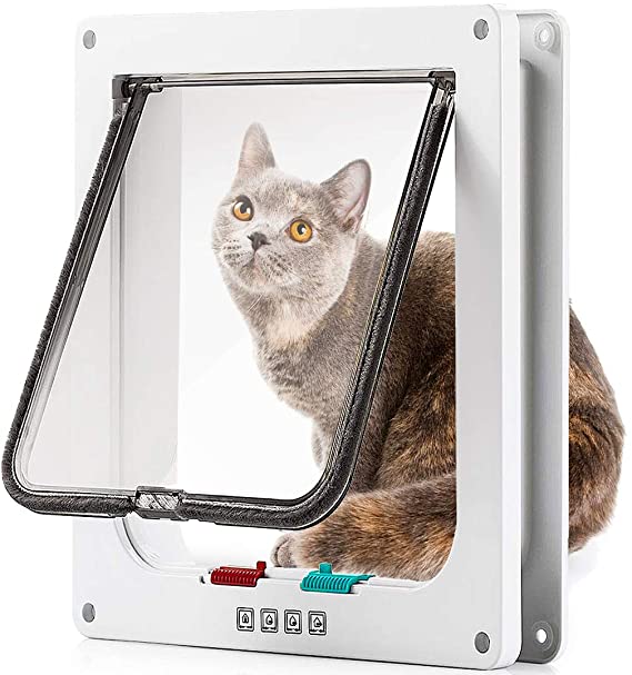 SUCCESS Extra Large Cat Doors for Exterior and Interior Doors, Pet Door with Magnetic and Automatic 4-Way Locking Flap, Fits Most Door, Wall Sizes, for Large Cats and Dogs, Extra Large(White)
