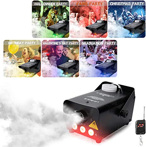 RC Fog Machine with Lights 7 Colour Stage Effect Machines 500W Christmas and Party Smoke Machine for Holidays Weddings (Black)