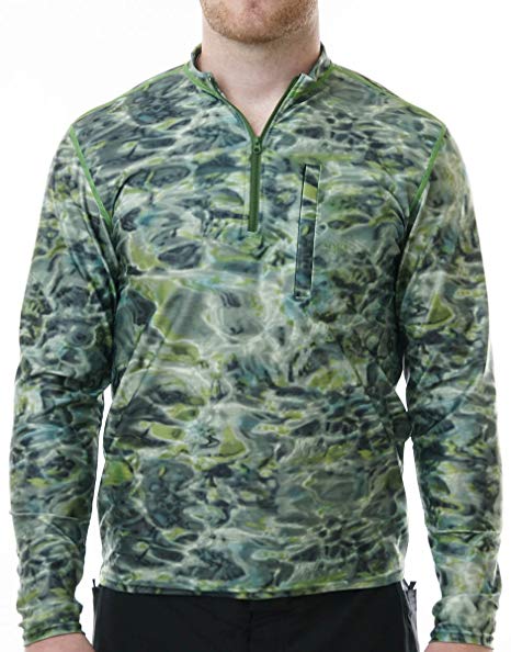 Aqua Design Men's Spear Fishing 1/4 Zip High Collar Long Sleeve Rash Guard Shirt