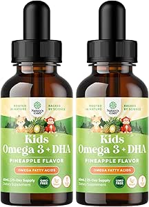 Liquid Omega 3 EPA DHA for Kids - Organic Vegan Omega 3 for Kids Brain Eye and Full Body Development with Vegan DHA EPA & ALA - Kids Omega 3 Liquid Supplement with Algae & Flaxseed Oil - 50 Servings