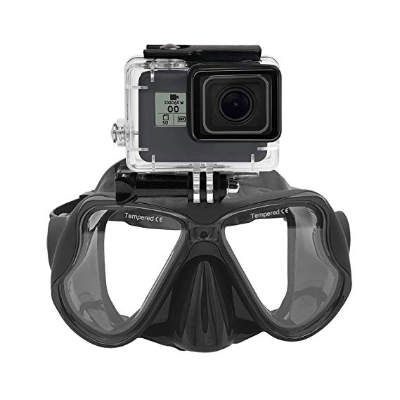 Underwater Silicone Diving Mask Tempered Glass Scuba Snorkel Goggles Compatible with GoPro Hero (2018) GoPro Hero 7 6 5 4 3, Hero Black, Session, Xiaomi Yi, SJCAM Other Action Camera