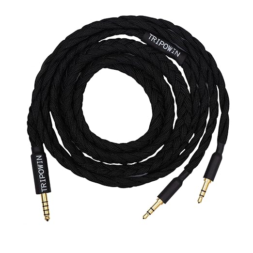 Tripowin GranVia Upgraded OFC Headphone Replacement Cable, Dual 3.5mm Connector to 4.4mm TRRRS Stereo Headphone Cable,for HE4XX/HE-400i/HE400se/ HarmonicDyne Zeus/Goldplanar/Focal ELEGIA(4.92ft)