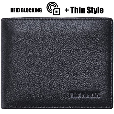 FlyHawk Italian Cowhide Men's RFID Blocking Genuine Leather wallets for Men Bifold Wallet