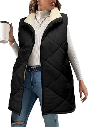 Zeagoo Womens 2024 Reversible Vest Sleeveless Fleece Jacket Double Zip Up Long Warm Winter Coat Outerwear with Pockets