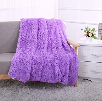 YOUSA Super Soft Long Shaggy Fuzzy Fur Faux Fur Warm Elegant Cozy With Fluffy Sherpa Throw Blanket 51''63'',Purple