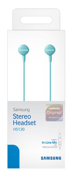 Samsung HS130 Wired Stereo Earbud 3.5mm universal headset with In-Line Multi-Function Answer/Call Button (Blue)