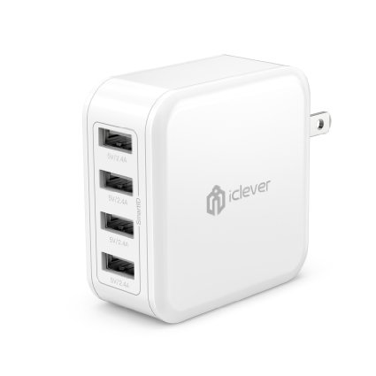 iClever BoostCube 40W 4-Port USB Wall Charger Multi-Port USB Travel Charger with SmartID and Foldable Plug for iPhone 6S 6 Plus iPad Pro  Air  Mini Samsung Galaxy S6 Edge Note 5 and More White