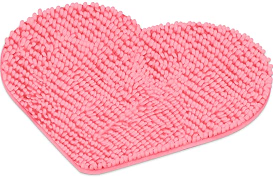 Valentine's Day Heart Shaped Rug Love Decorative Floor Mat Heart Shag Shower Mat Non-Slip Washable Doormat Entrance Welcome Mat Carpet for Home Living Room Sofa Bathroom Floor, 20 x 24 Inches (Pink)