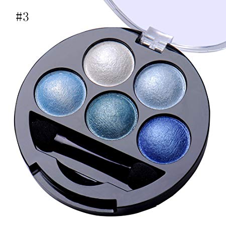 Newest trent 5 Colors Make up Eyeshadow Shimmer Eye Highlight Palette & Cosmetic Brush Makeup Set (#3 Blue)