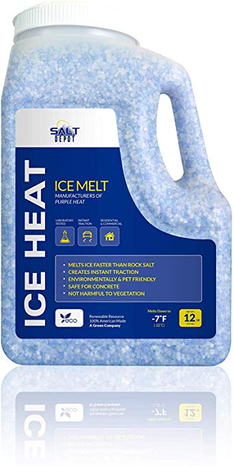 Salt Depot Ice Heat Solar Snow & Ice Melter (-7°F / -21.6°C) PET Friendly, Safer On Concrete, All Natural Minerals (12LB Shaker Jug)