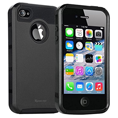 iPhone 4 Case,iPhone 4s Case,armor Impact Resistant Rugge Durable Shockproof Heavy Duty Protection Dual Layer Case Cover for Apple iPhone 4 and 4s (Black)