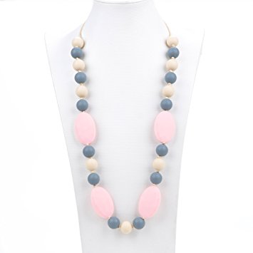 Silicone Teething Necklace - 12 Color Choices - Baby Safe For Mom To Wear - BPA-Free Beads To Chew - Stylish & Natural "Cora" (Lady Rose Multi-color)