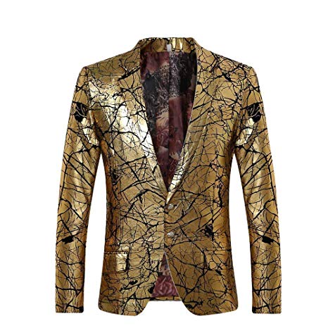 Men's Sport Coat Two Buttons Slim Fit Party Blazer Golden Dinner Suit Jacket