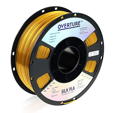 OVERTURE Silk Filament PLA 1.75mm Clog-Free Shiny 3D Printer Consumables, 1kg Spool (2.2lbs), Dimensional Accuracy  /- 0.05 mm, Silk Gold