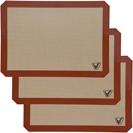 Velesco Silicone Baking Mat Set Of 3 Half Sheet (Thick & Large 11 5/8" X 16 1/2") Non Stick Silicon Liner For Bake Pans & Rolling