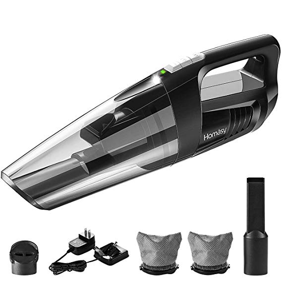 Homasy Cordless Handheld Vacuum Cleaner with LED Light, 5kPa Cord-Free Hand Vac with 70W Powerful Motor for Strong Cyclonic Suction, Wet/Dry Cleaner for Liquid, Pet Hair, Home and Car Cleaning