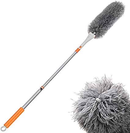 MATCC Microfiber Dusters for Cleaning with Extension Pole 64.2" Extendable Duster with Bendable Head, 270° Rotation Head Feather Dusters for Cleaning Furniture, Ceiling Fans, Bookshelves, Cars