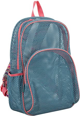 Eastsport Mesh Backpack With Padded Shoulder Straps, Aqua Haze Mesh/Sweet Coral/Aztec Print Straps