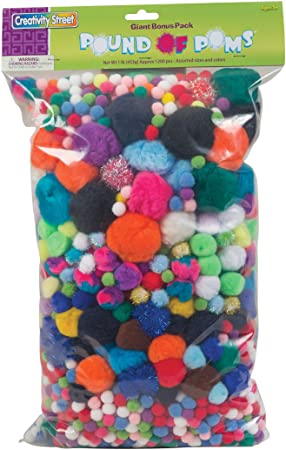 Creativity Street Acrylic Non-Toxic Pom Pon Classroom Pack, Assorted Size, Assorted Color, Pack of 1200