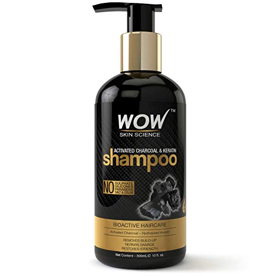 WOW Skin Science Charcoal & Keratin Shampoo - No Sulphates, Parabens, Silicones, Salt & Color - 300 mL