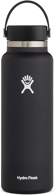 HYDRO FLASK - Water Bottle 1180 ml (40 oz) - Vacuum Insulated Stainless Steel Water Bottle Flask with Leak Proof Flex Cap with Strap - BPA-Free - Wide Mouth - Black