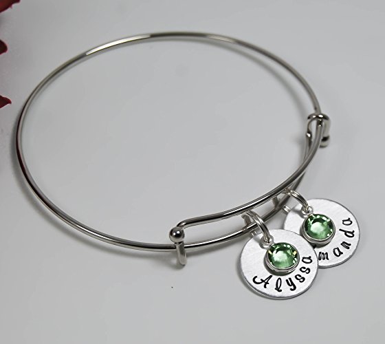 Adjustable Bangle bracelet with name charms