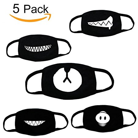 Fomei Top Quality 5 Pack Exo Unisex Cotton Blend Anti Dust Face Mouth Mask Black for Man Woman Shipping by FBA