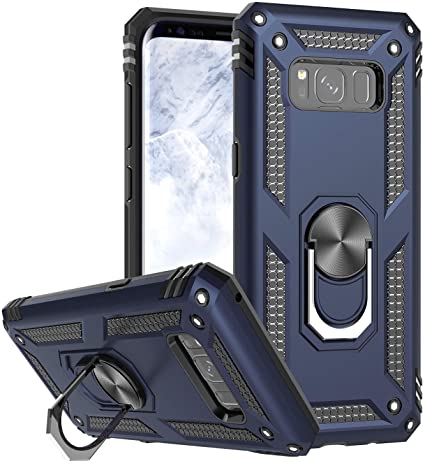 LeYi for Samsung Galaxy S8 Case, S8 Phone Case Ring Kickstand for Men Military Grade Bumper Hard TPU Heavy Duty Shockproof Full Body Silicone Protective Cover for Samsung Galaxy S8 Blue