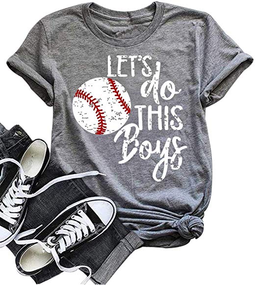 DUDUVIE Women Let's Do This Boy Baseball Mom Tshirt Casual Letter Print Tops Tee