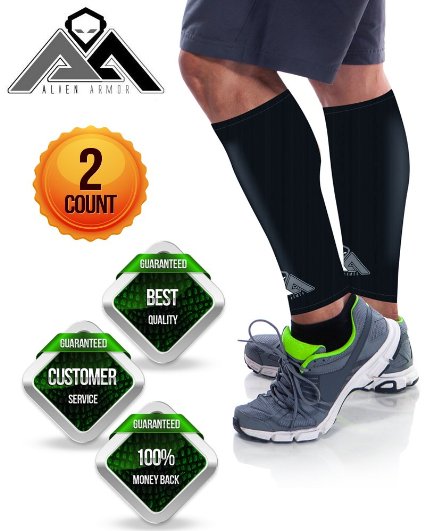 Shin Splint and Calf Compression Sleeve by Alien Armor® - True Graduated Compression. Improves Circulation and Prevents Strain and Fatigue. Men and Women's Leg Compression Sleeves. Designed For Cycling, Football, MMA, Running, Weight Training, Body Building, Crossfit Training and Ball Sports. Helps with Shin Splints. Includes Warranty and 2 Calf Compression Sleeves.