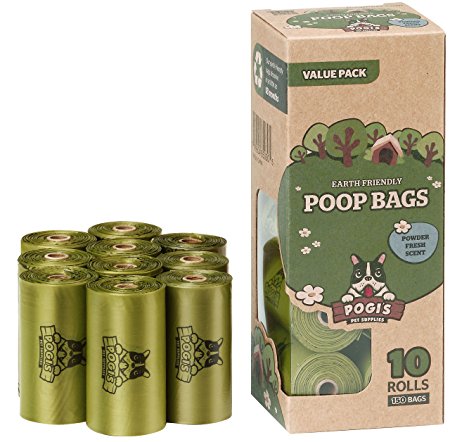 Pogi's Poop Bags - 10 Rolls (150 Bags) - Large, Biodegradable, Scented, Leak-Proof Pet Waste Bags