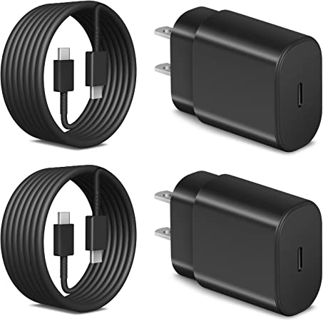USB-C Super Fast Charging Wall Charger, 2-Pack PD 25W Fast Charger and 2-Pack 6.6Ft Type C to Type C Cable for Samsung Galaxy S20/S20 Ultra/S20 /S21/S21 Ultra/ S21 / Note 20 Ultra/Note 10 / Note 10