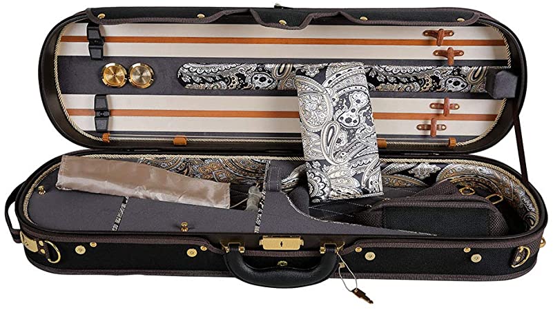 ADM Professional Sturdy Violin Case 4/4 Full Size, Oblong Deluxe Acoustic Violin Case Silk Interior with Hygrometer, Lock, Thermometer and Adjustable Straps
