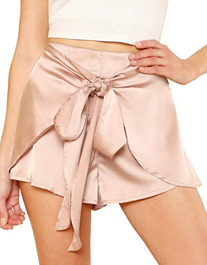 Romwe Women's Casual Tie Knot Summer Shorts Elegant Walking Shorts