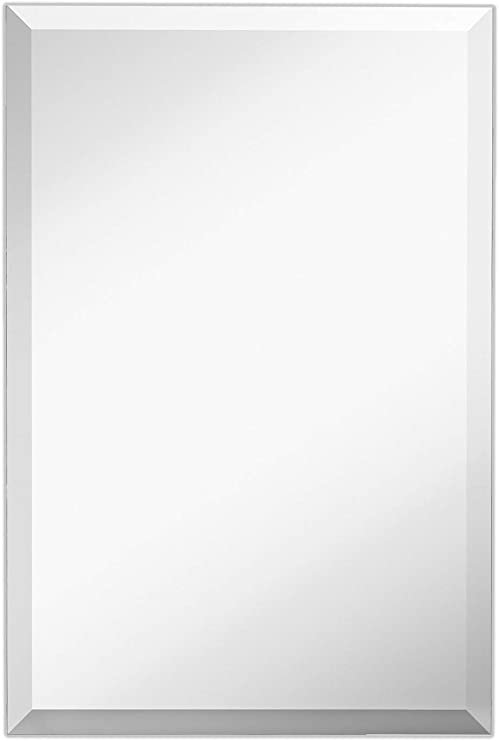 Large Simple Rectangular Streamlined 1 Inch Beveled Wall Mirror | Premium Silver Backed Rectangle Mirrored Glass Panel Vanity, Bedroom, or Bathroom Hangs Horizontal & Vertical Frameless (16"W x 24"H)