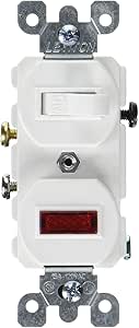 Leviton S02-05226-0WS Decora Traditional Duplex Combination Switch with Neon Pilot Light, 120/277 Vac, 12 A, 1 P, 4.3