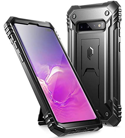 Galaxy S10 Plus Kickstand Rugged Case, Poetic Heavy Duty Shockproof Cover, Support Wireless Charging, Without Built-in-Screen Protector, Revolution Series, Case for Samsung Galaxy S10 Plus 2019, Black