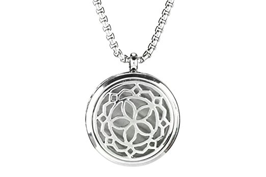 Essential Oil Diffuser Necklace Jewelry with 5 Colorful Refill Pads for Aromatherapy On The Go - Hypo-Allergenic 316L Surgical Grade Stainless Steel Locket Pendant with 24" Adjustable Chain