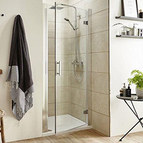 Hinged Reversible Bathroom Outward Opening Shower Door Sizes from 700mm-900mm Chrome Frame 760mm