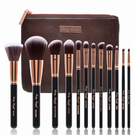 Party Queen Unique Design 12Pcs Makeup Brush Set Silky Density Synthetic Bristles Cosmetic Kit  Luxurious Coffee Leather Case Guaranteed Quality for Flawless Beauty65288Rose Golden65289