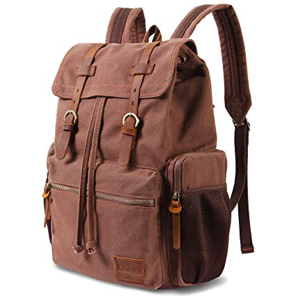 Lifewit 15.6-17 inch Canvas Laptop Backpack Unisex Vintage Leather Casual School College Business Bags Hiking Travel Daypack