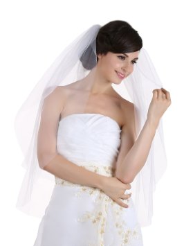 2T 2 Tier Cut Edge Bridal Wedding Veil - Ivory Fingertip Length 36"